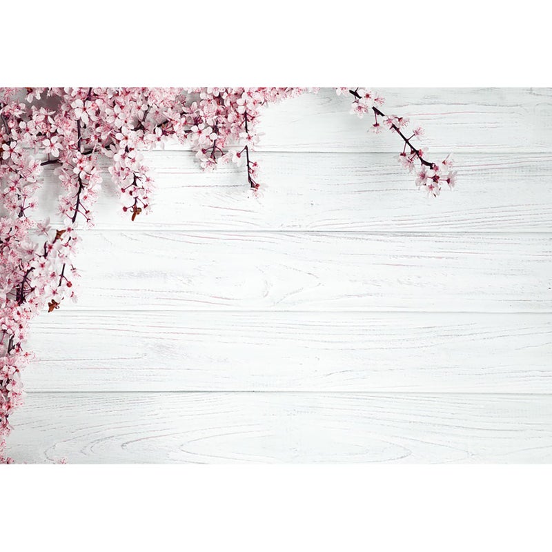Baocicco 10x6.5ft Valentine's Day Backdrop Countryside Rustic White Wood Plank with Wood Texture Spring Pink Blossom Peach Apricot Cherry Background Children Baby Adults Portraits Backdrop - Image 1